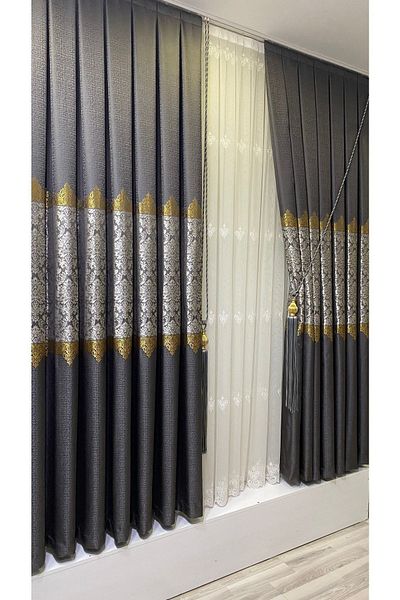 Fon Dünyası Panel Background Curtain Anthracite Gold (single Wing)