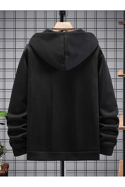modaberry Sakura Flower Sweatshirt Zippered Cardigan - Black Printed Oversize Pocket Winter Hoodie