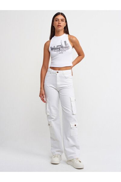 Dilvin 20686 Printed Crop Top-White