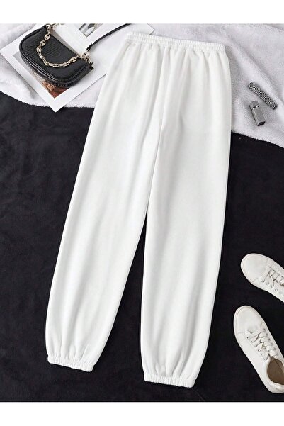 Trendglow Las Vegas Sweatpants Jogger - Λευκό με τύπωμα Λαστιχένιο χειμερινό ψηλόμεσο