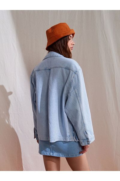 Dilvin 65317 Bellows Pocket Denim Coat-Blue