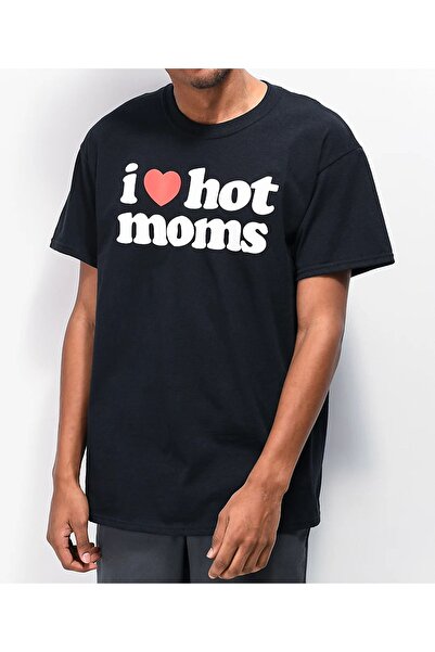 modaberry Tricou I Love Hot Moms - Negru Imprimat Oversize mânecă scurtă Deco...