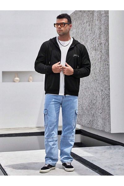 modaberry Ζακέτα με φερμουάρ Mountain Silhouette - Μαύρη στάμπα Oversize Χειμερινή κουκούλα με τσέπες