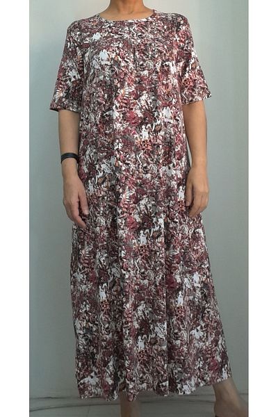 Mertcan Butik Front and Back Cutout Gathered Ecru Pink Patterned Combed Cotton Viscose Dress