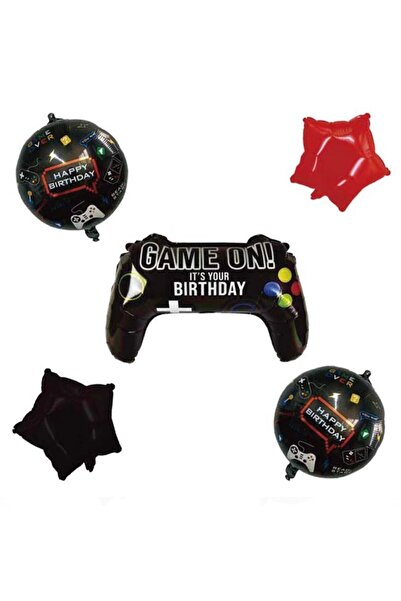 SEBSMADE Play Station Game Happy Birthday Siyah Helyum Balon Set