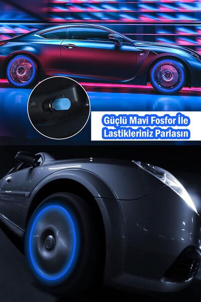 CNGZSHOP Motor Sibop Kapağı Seti 4 Adet Mavi Renkli Jant ışığı Sibob Fosforlu Gece Parlayan