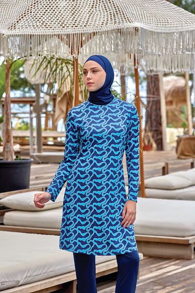 MARESİVA Hijab Swimsuit - Lycra, Full Covered, Massıma 3 9026, Dark Navy