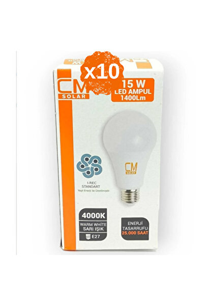 cm solar 12 ADET - 15w Led 4000K Sarı Işık Ampul E27 Duylu