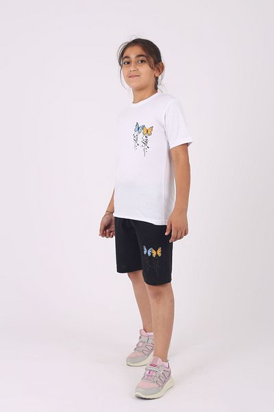 çiko kids Girl's Butterfly Printed Crew Neck 100% Cotton Set