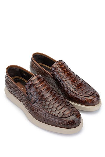 Tamer Tanca Men's Tan Snake Patterned Genuine Leather Loafer