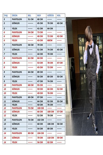 WENA KİDS Children's Vest Suit with Shirt Set SMOKING SUIT PLAID ANTHRACITE SMOKE