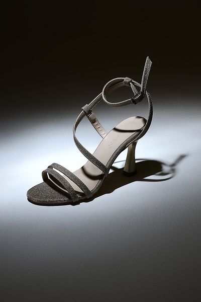 Limoya Elvana Gold Silvery Thin Strap Heeled Women's Sandals