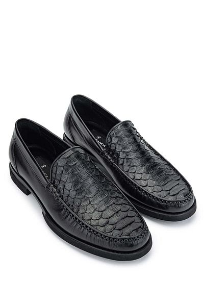 Tamer Tanca Black Genuine Leather Men's Snake Loafer Shoes
