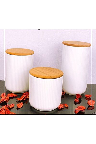 devigo Wooden Vacuum Jar Set with Lid - 3 Pieces, 900ml+700ml+500ml
