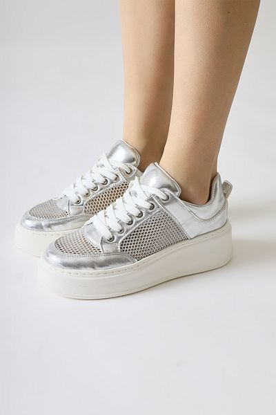 Limoya Pantofi de damă Emilina Silver Mesh cu șireturi, pantofi sport de damă