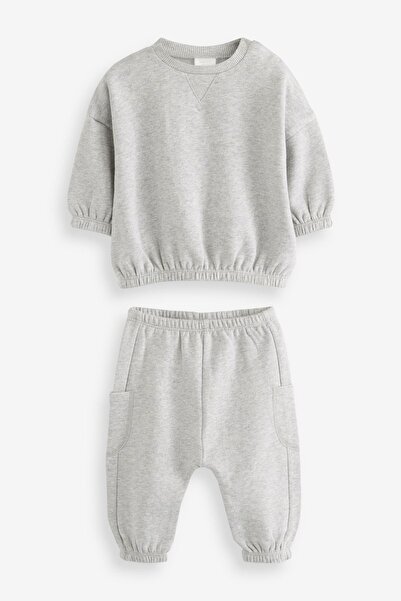 Next Baby Cotton Blue Grey Navy Blue Jogger Set