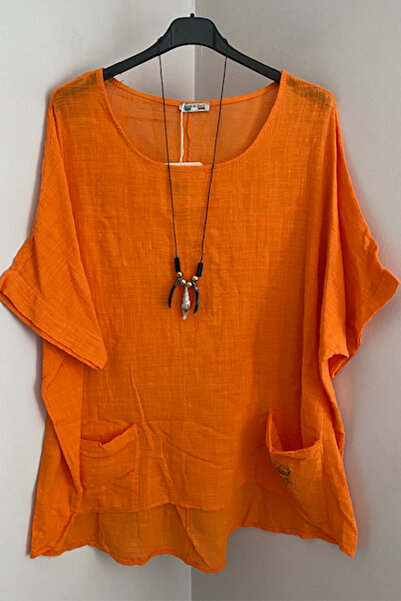 AYASOFYA OTANTIK Kadın Italyan Turuncu Kolye aksesuarlı Torba Cepli Kısa Koll...