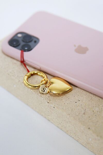 Sun Pieces Kalp Charm, Telefon Askısı, Telefon Charmı, Fotoğrafllı Altın Kapl...