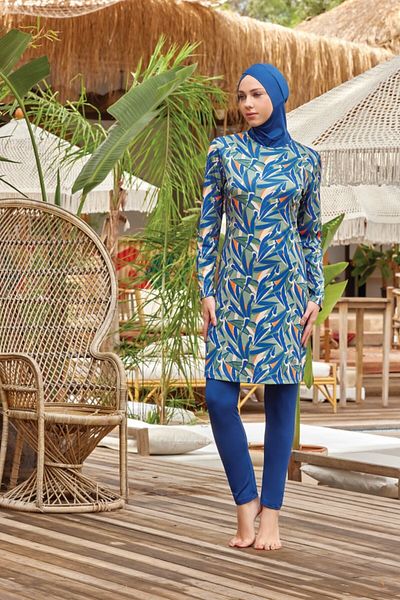 ROZAMAY Aleen 9029 Lycra Full Covered Hijab Swimsuit - Light Navy