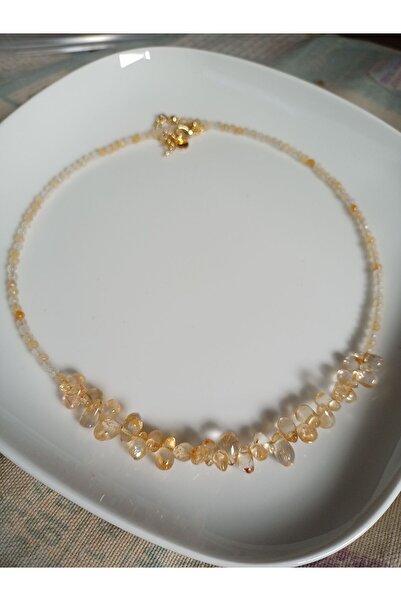 Mudita Tasarım 3 mm faset kesim  hint el kesimi damla sitrin bereket kolyesi