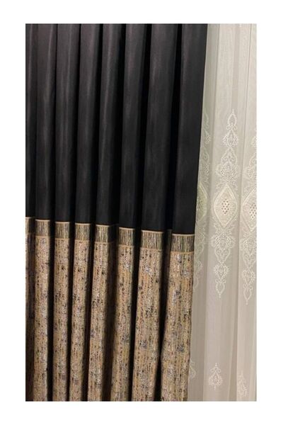 NİVEMESHOME Black Gold 1/3 Close Pleat Panel Background Curtain Apm