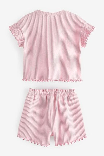 Next Baby Pink Ribbed Cotton Shorts and Top Set