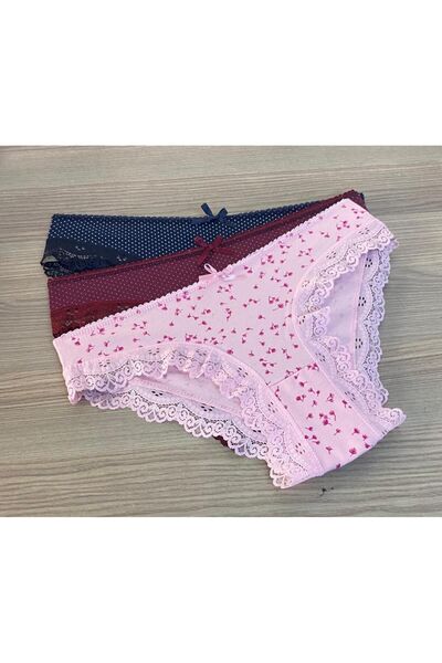 DONLİZZA Bikini 3 Adet Beli Floş Damla, Paça Sur Dantel