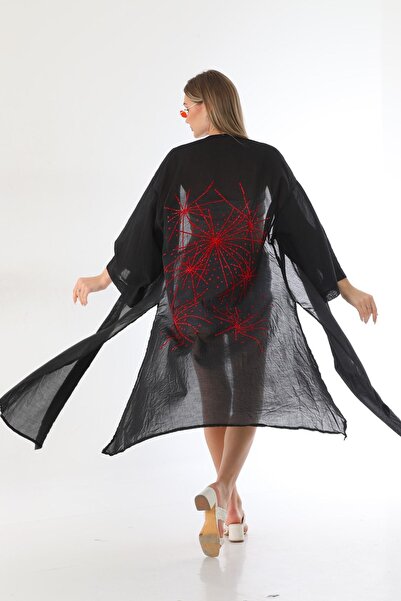 Miss Madly Kimono Kadın Siyah Yıldızlı Yeni Model Miss12555