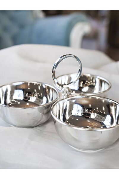 Bakır Concept وعاء للوجبات الخفيفة مطلي بالفضة مكون من 3 حجرات - تفاصيل حلقة