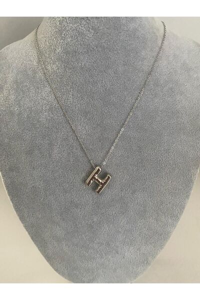 Judas Takı H Letter Silver Color Balloon Pendant, Initial Letter Necklace