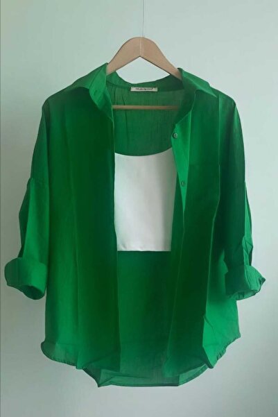 NUDEQUEEN Oversize Keten Dokulu %100 Pamuk Tek Cepli Salaş Gömlek KGT-KU3435