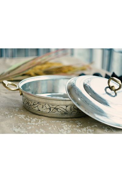 Bakır Concept 27 Cm Silver Colored Copper Rice Pot - Carved Embroidery Processed (TIN)