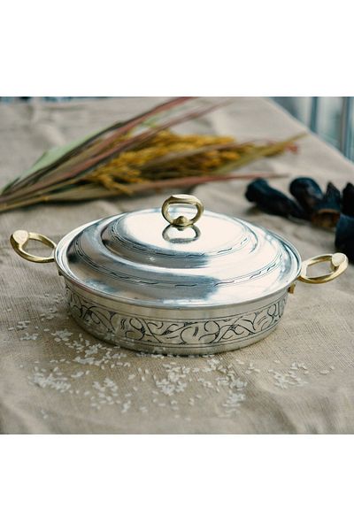 Bakır Concept 27 Cm Silver Colored Copper Rice Pot - Carved Embroidery Processed (TIN)