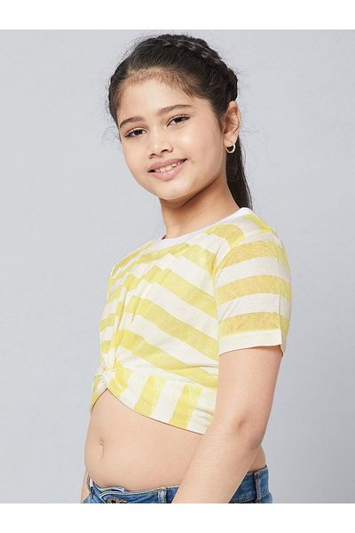 Stylo Bug By Styli Front Knot Detail Striped Crop Top