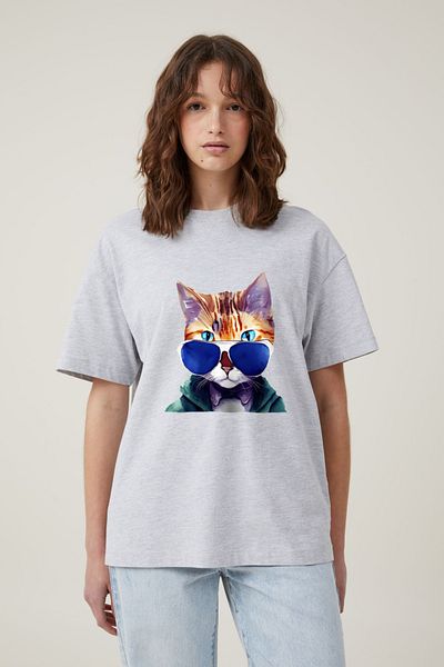JANSO GROUP Tricou supradimensionat pentru femei JANSO - 100% bumbac, imprimeu film Cat, țesătură 30/1