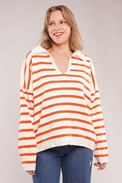 GABRİA Плетен пуловер с райета Габриа