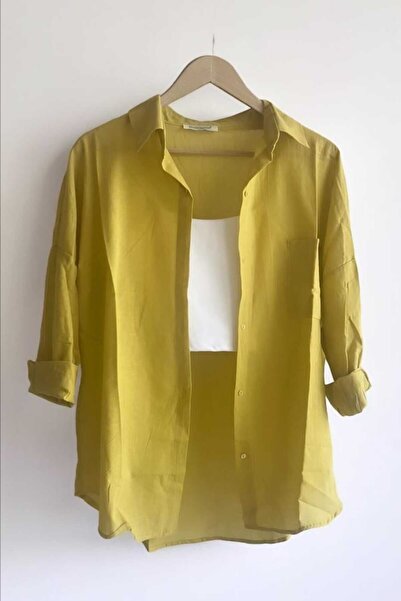 NUDEQUEEN Oversize Keten Dokulu %100 Pamuk Tek Cepli Salaş Gömlek KGT-KU3435