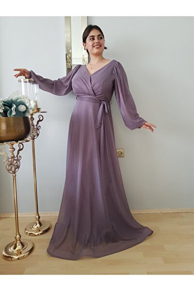 FERGAN Kadın Gül Kurusu Şifon Büyük Beden Abiye Elbise