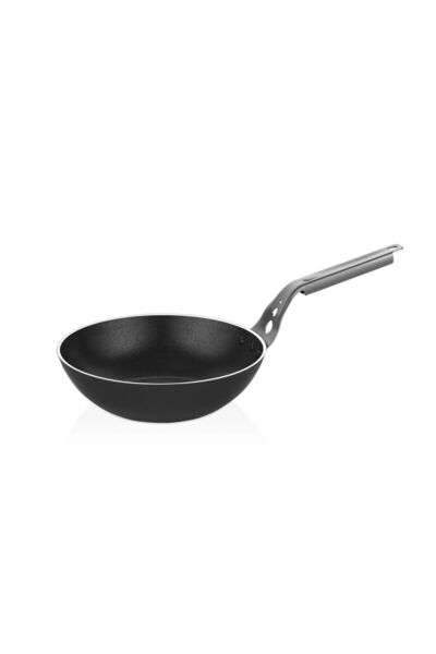 OMS PASLANMAZ Proline Wok Pan Bio Granit Profesyonel Tava Siyah Renk 26x7,5 Cm