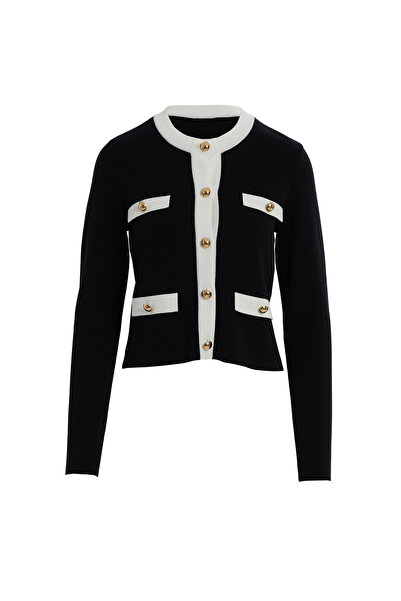 GİZİA Düğme Detaylı Uzun Kollu Siyah Triko Hırka