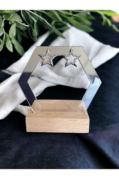 Asteria Jewelry Women's Mers Model Starry Zircon Stone Silver Steel Earrings