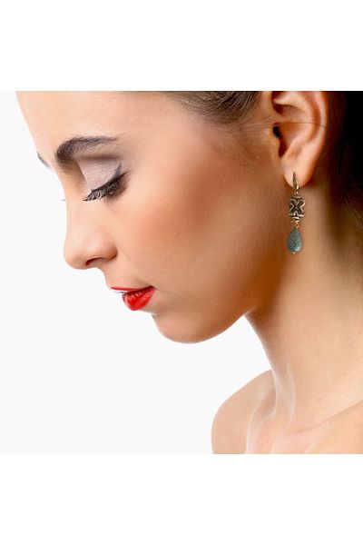 dela otantik Bohemian Set - Long Dangle Beaded Jewelled Turquoise Design Earrings