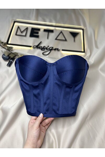 Metay Design Lacivert Renk Korse Büstiyer Saten Model-M