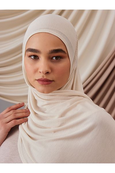 Femple Modest Off-White Bamboo Corded Shawl - Hijab 180x70 cm