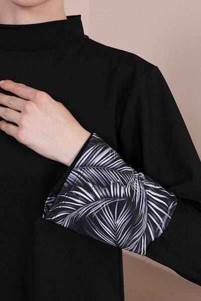 FİT1BEDEN Large Size Fan Long Sleeve Palm Model Closed Hijab Swimsuit