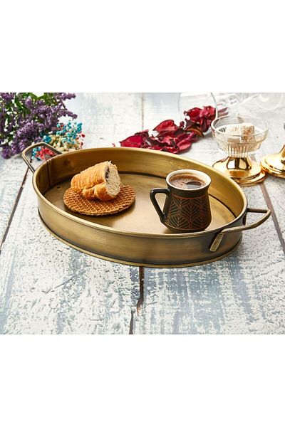 LUCKYHOMES 4-Piece Oval Gold Decorative Tableware and Kitchen Tray - Stainless Breakfast Serving Tray