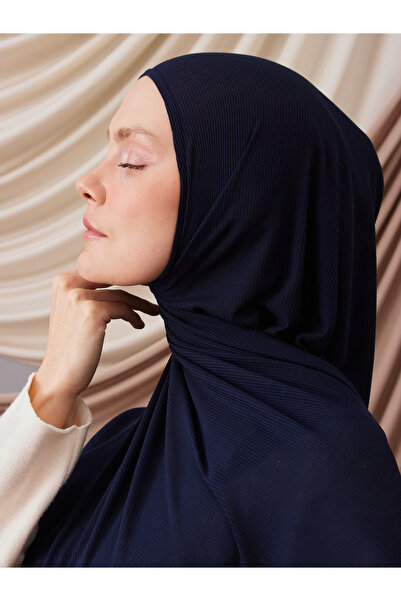 Femple Modest شال سلكي من الخيزران باللون الأزرق الداكن - حجاب 180x70 سم