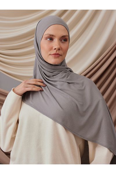 Femple Modest Ασημί Χρώμα Πρακτικό Μπαμπού Κορδόνι Hijab - 180x70 cm