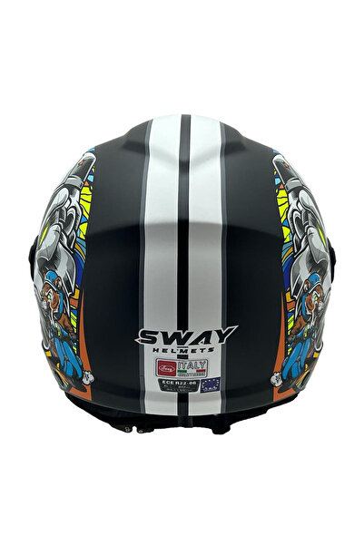 Sway 765 KONG SİYAH MAVİ SARI  KASK ( GÜNEŞ VİZÖRLÜ )