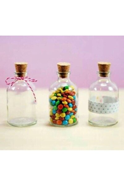 Aker Hediyelik Cam Şişe Mantar Tıpalı Ufak Cam Şişeler 25cc 10lu